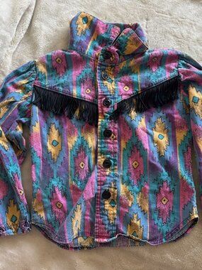 Vintage Kids Toddler Aztec Fringe Western Button Up 4T